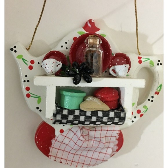 Rare One of A Kind Handmade TEAPOT CHRISTMAS ORNAMENT Wood 4" Collectible - Picture 1 of 9